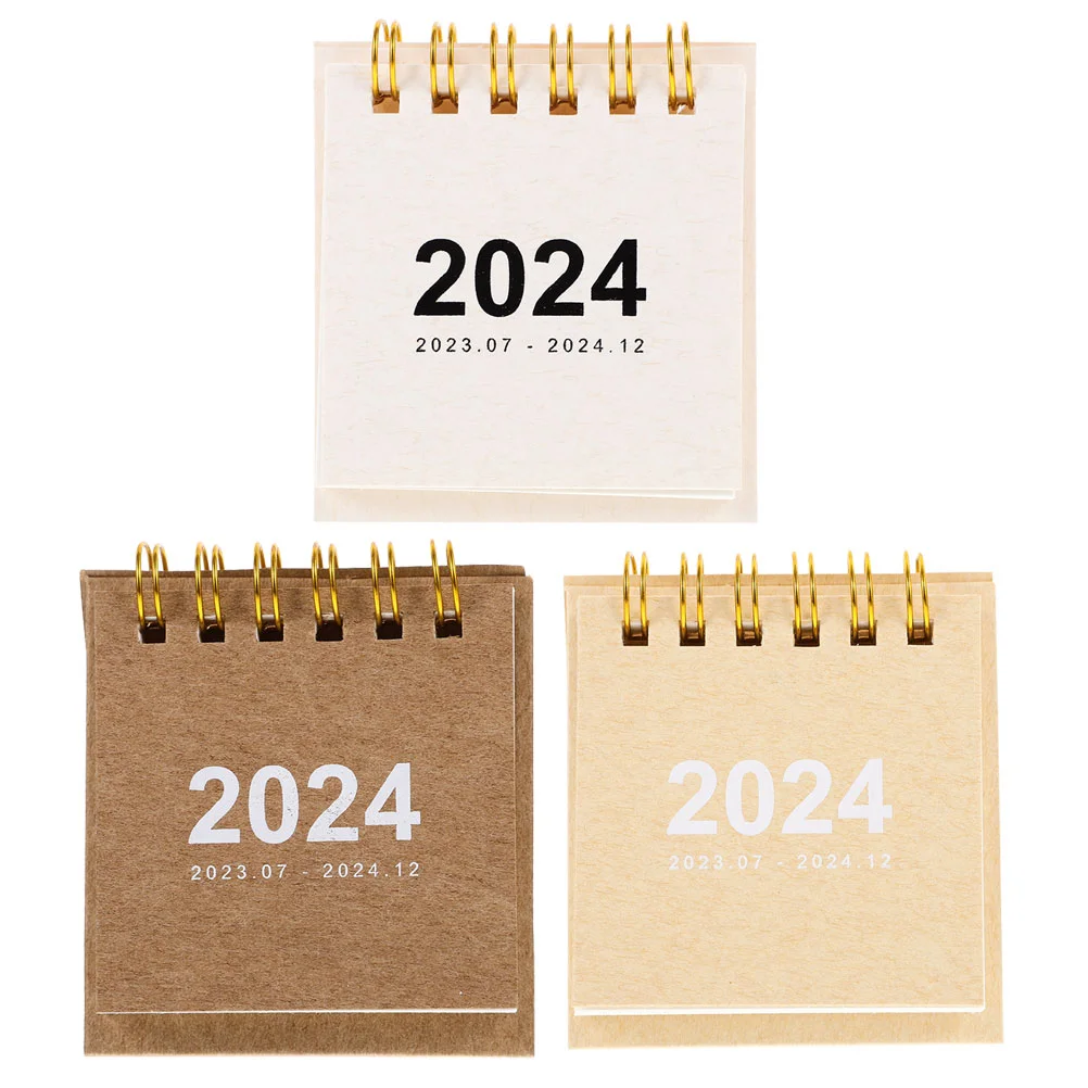 3 Pcs Tiny Calendar Office Decor 2024 Desk Table Flip for Tabletop Mini Student