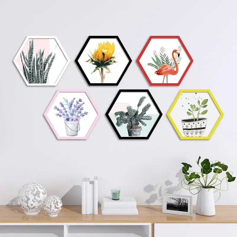 Creative Hexagonal Circular Picture Frame Wall Hanging Multilateral Diamond Cultural Photo Frame Living Room Bedroom Decoration