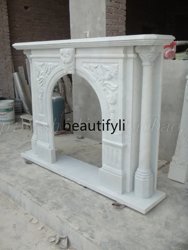 Q178 White marble, stone mantel, marble mantel, beige mantel, Roman column mantel.