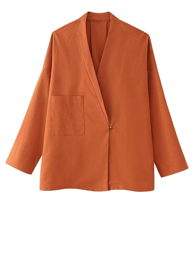 [EAM] Big Size Orange Blazer Wide Leg Pants Two Piece Suit New Lapel Long Sleeve Women Fashion Tide Spring Autumn 2024 1DH7082