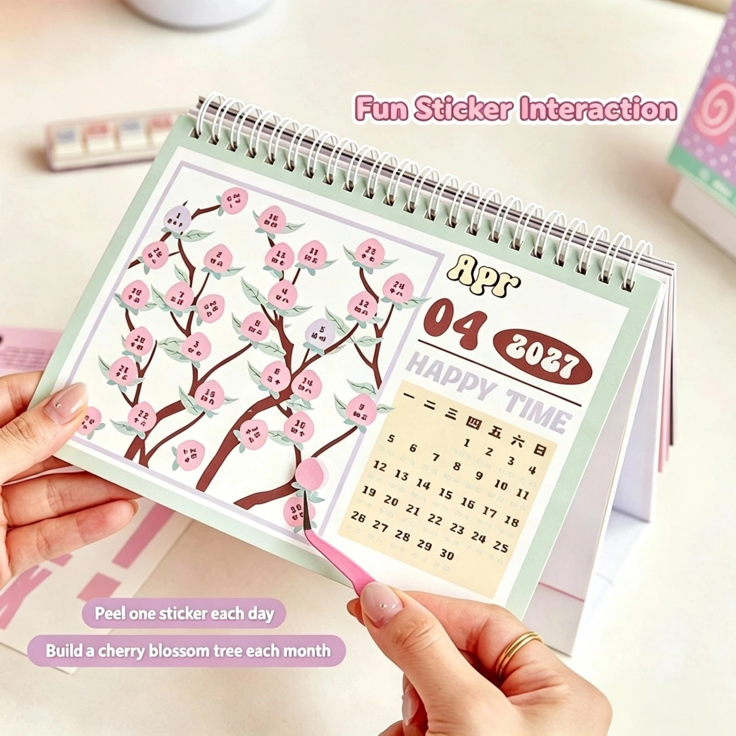 2027 INS Fun Sticker Desk Calendar, Cartoon Planner,Creative Office Decor & Schedule Organizer,16 months Kawaii Sticker Calendar