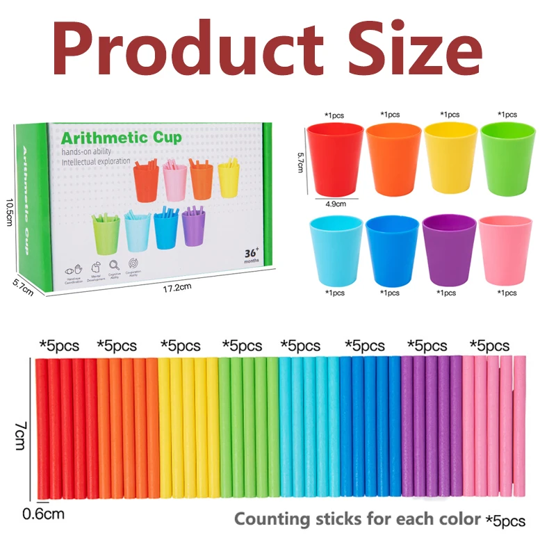 Stick di conteggio con coppe di smistamento abbinate Montessori kids Pre-School Learnin aritmetica e colore sussidi didattici per la formazione cognitiva