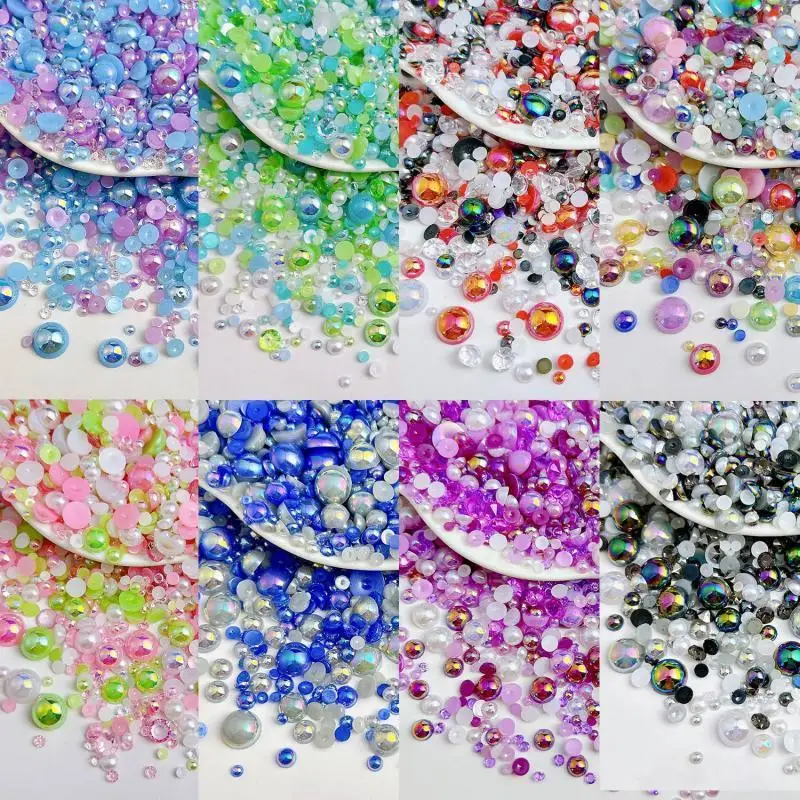 

50g Simulated Baroque Pearl Nail Charms Mini Colorful Flat Bottomed Pearl Nail Art Decorations for Women DIY Manicure Supplies