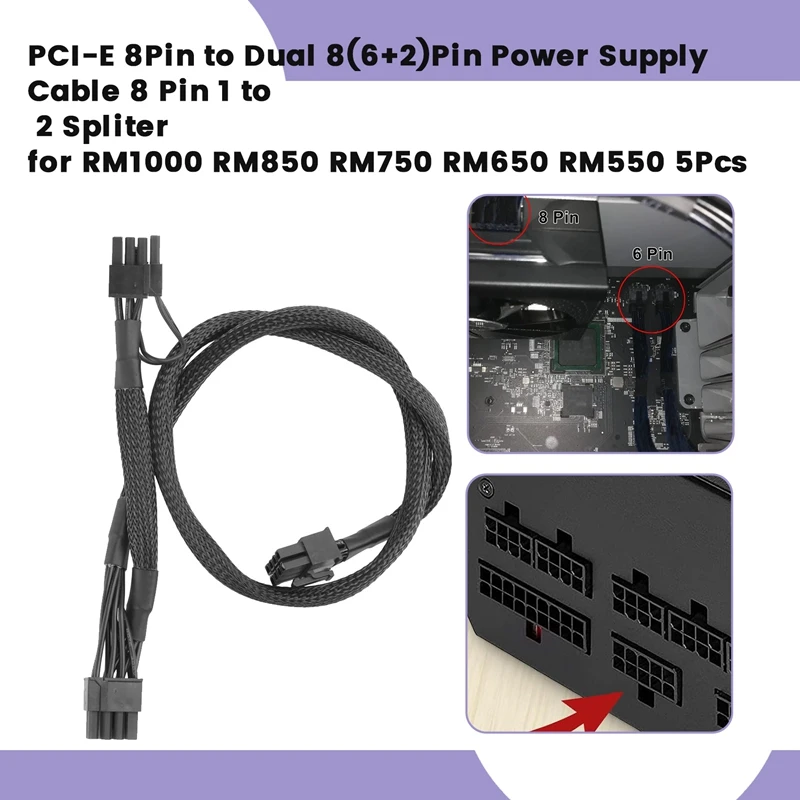 PCI-E 8Pin To Dual 8(6+2)Pin Power Supply Cable 8 Pin 1 To 2 Spliter For Corsair RM1000 RM850 RM750 RM650 RM550