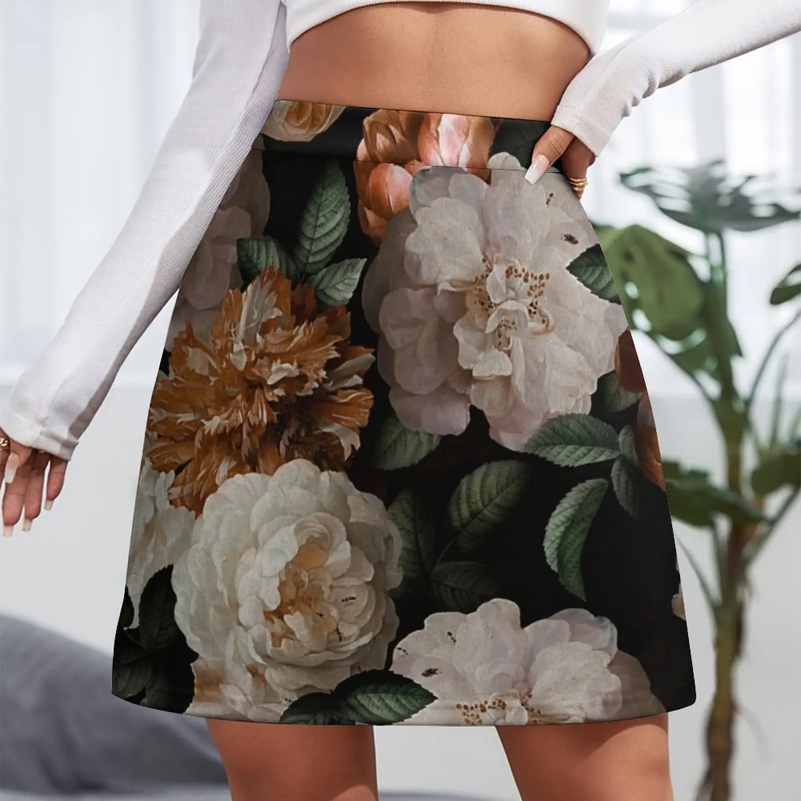 Antique Jan Davidsz. de Heem Lush Roses Flowers On Black Pattern Mini Skirt women's summer dress 2023 kawaii skirt