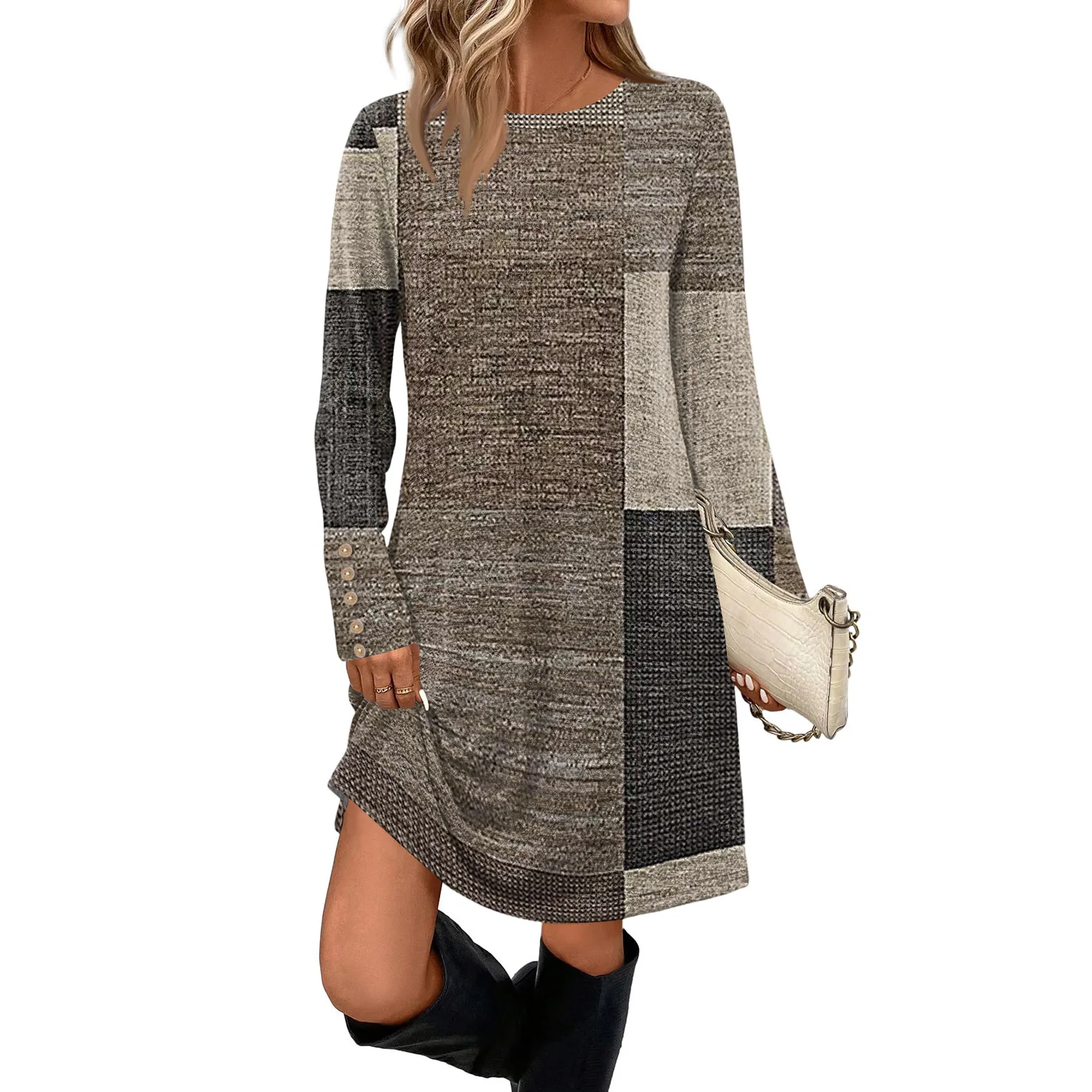 أزياء المرأة التي شيرت نمط هندسي المتضخم طويلة الأكمام تي شيرت اللباس المرأة طويلة مخطط قمم تيز فساتين سيدة الملابس #3