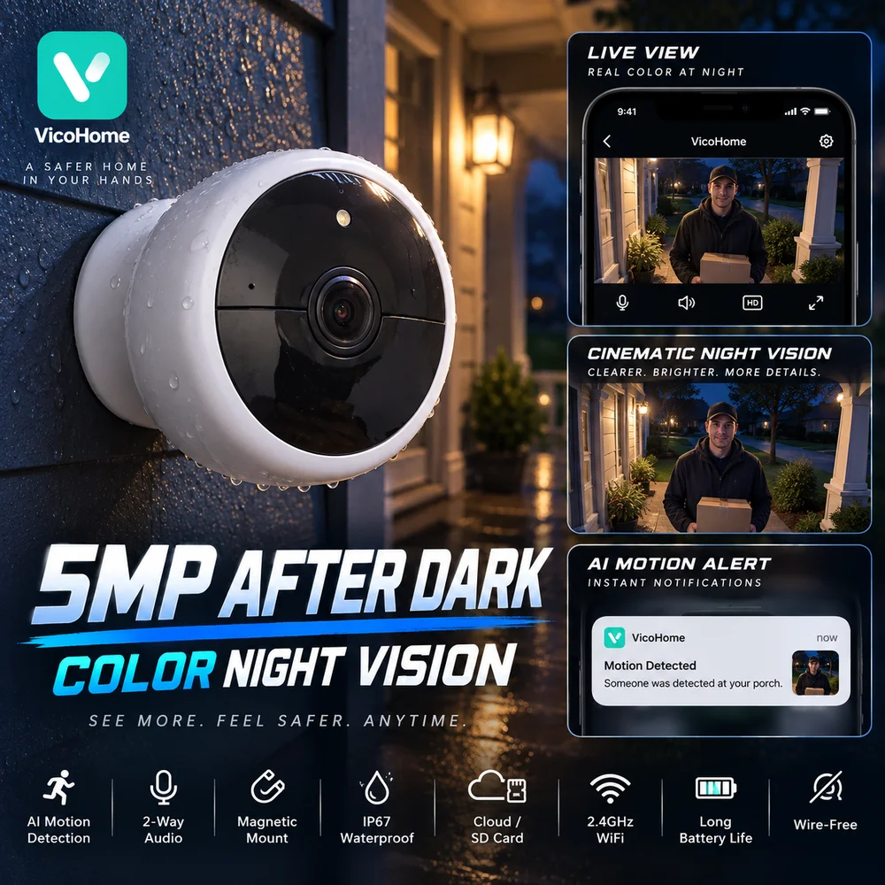 5MP Magnetic Battery Security Camera 2K WiFi Wireless Indoor Outdoor AI Motion Detection Home Surveillance