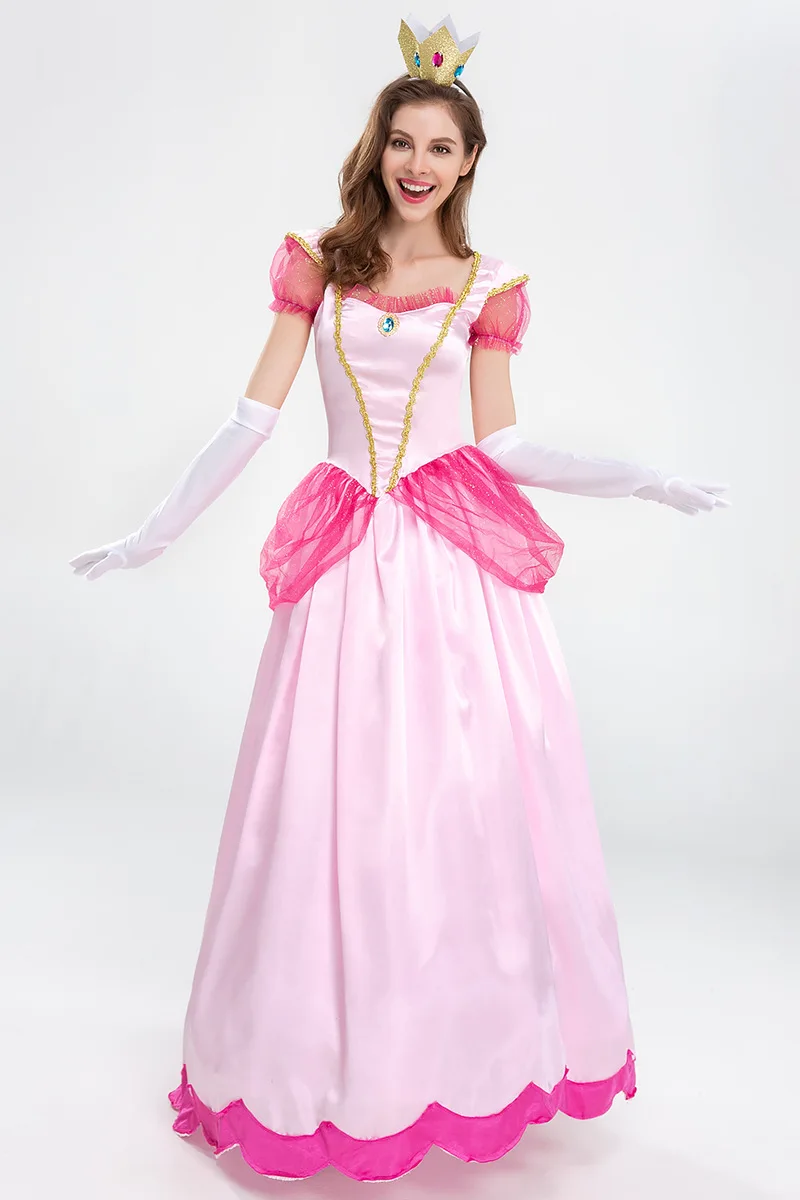 New Princess Dress Palace Party Queen Skirt Pink Peach Blossom Clothes Anime Halloween Costumes for Women