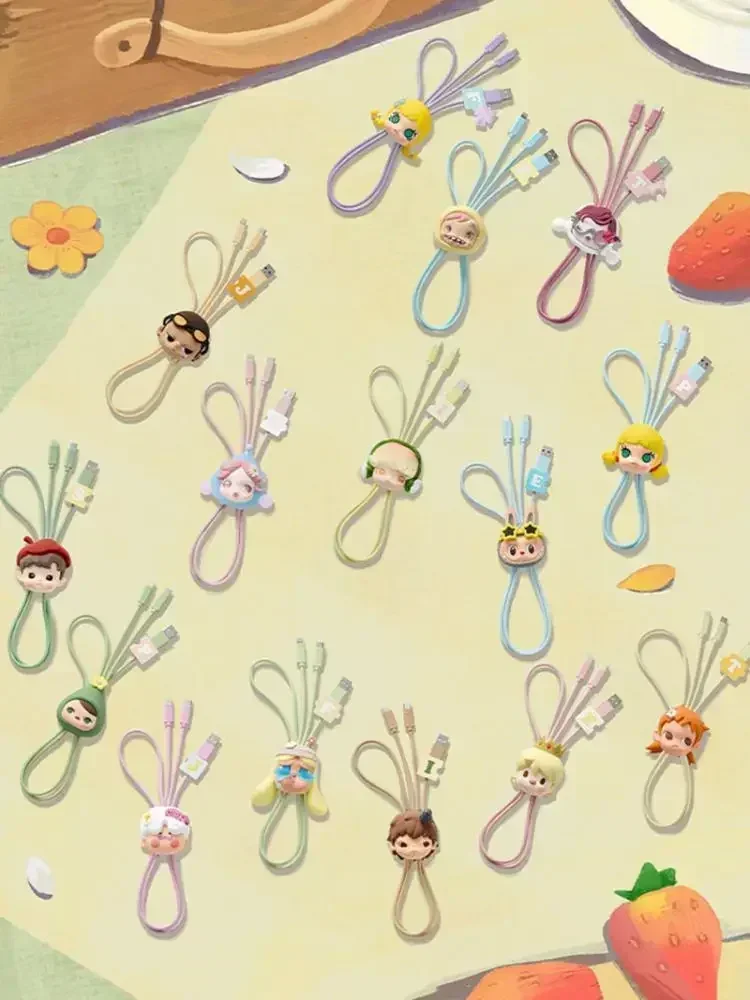 POPMART main dans la main série Kawaii Anime figurine avec câble de données deux-en-un boîte aveugle jouet Surprise poupée mystère Caixa Caja