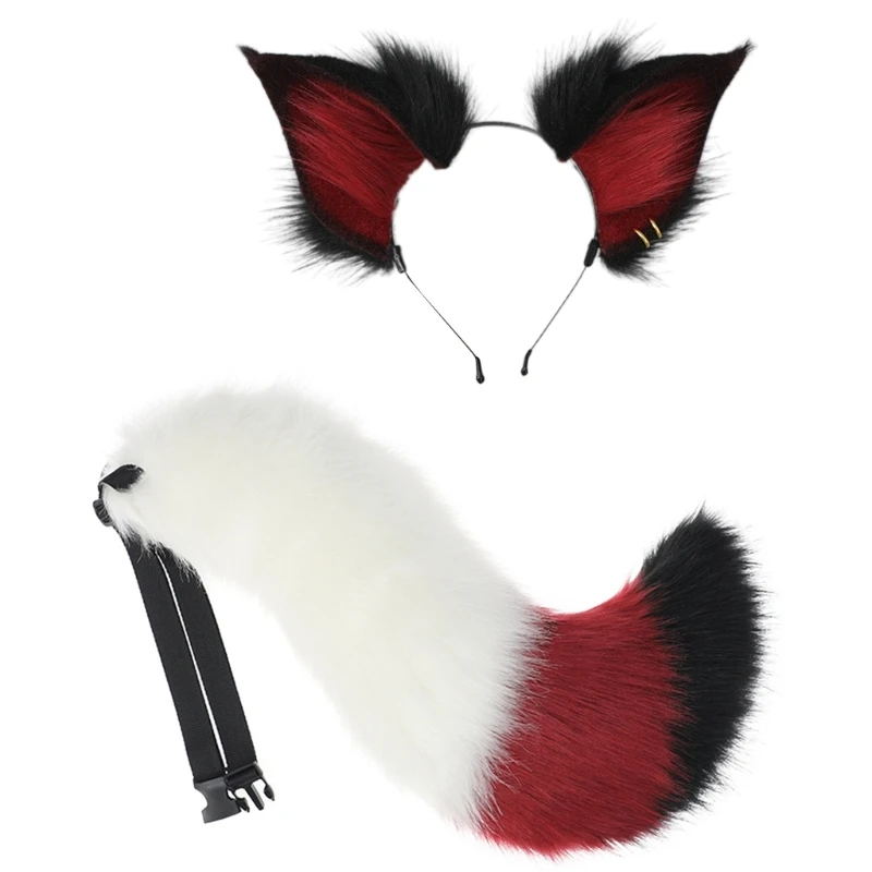 

Fox-Tail Plush Fox-Ears Headwear-Fox Anime Beast Tail-Fox Ear Headband Fancy-Party Toy for Halloween Festival Cosplay