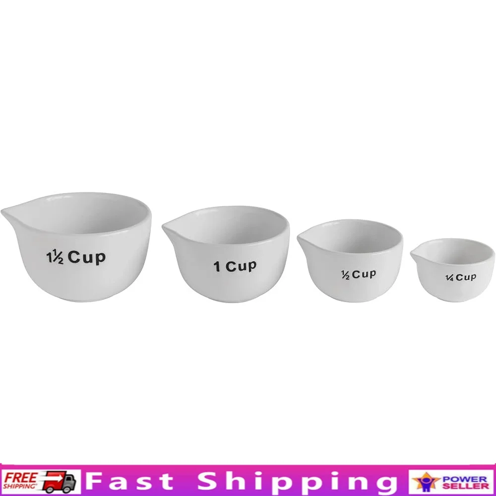 

Stoneware Measuring Cups Set of 4 Sizes Angled Spout Easy Pouring Dishwasher Microwave Safe Clearly Marked Stackable Kitchen