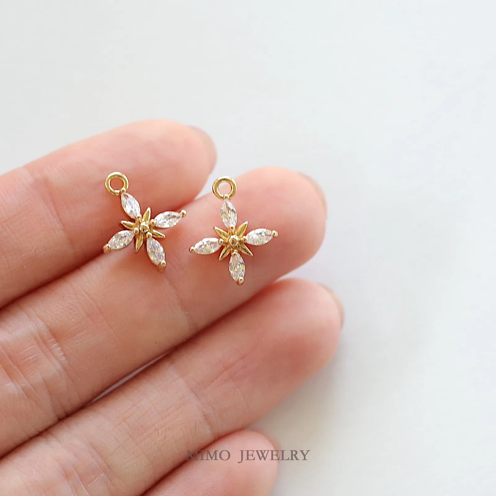 Cross Shaped Exquisite Zircon Small Flower Charms Pendant Supplies DIY Hand Brass Gold Plated Accessories 14x11mm