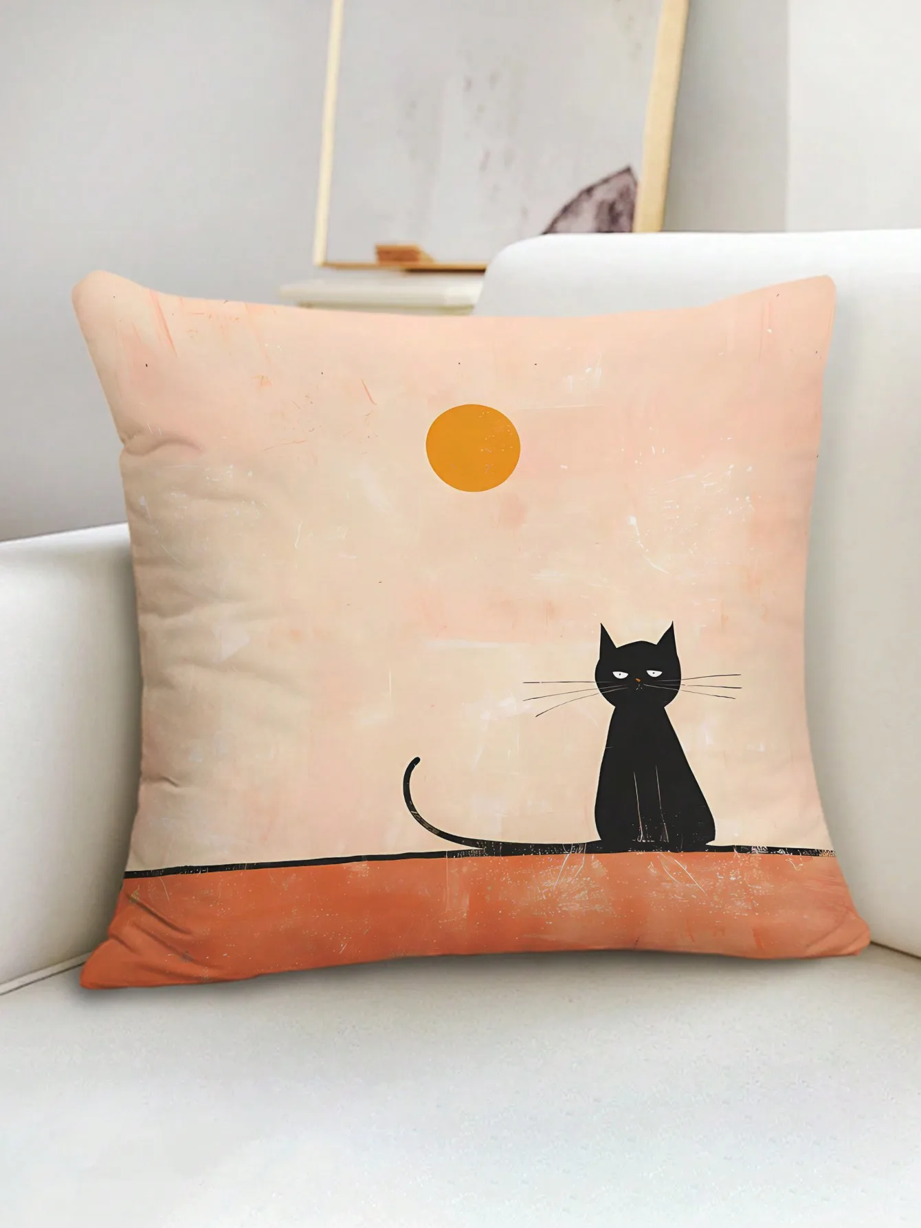 1pc Simple Cartoon Cat Print Throw Pillow Cover, Decorative Cushion Sham Without Filling For Sofa, Living Room