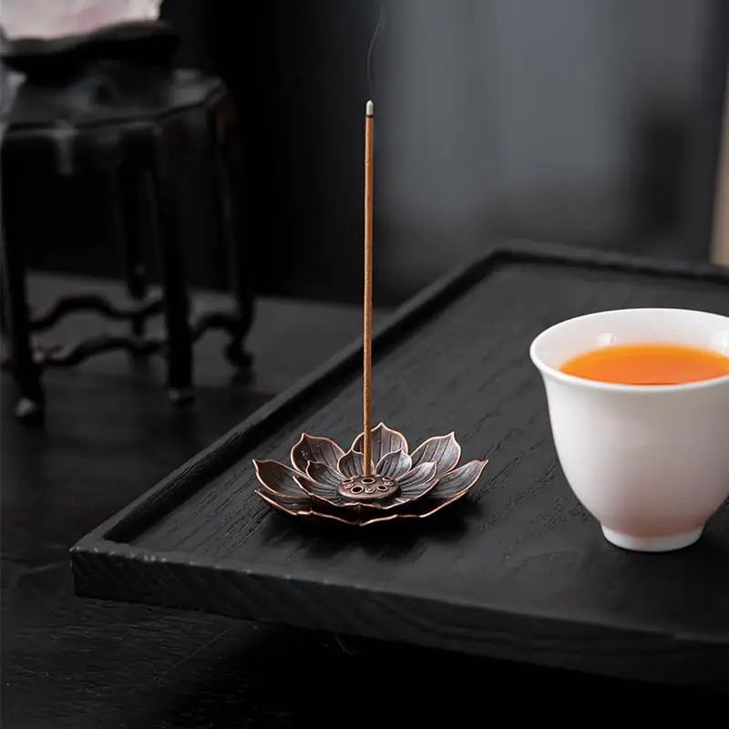 Alloy Incense Burner Stick Holder Buddhism Lotus Line Incense Plate Sandalwood Coil Base Temples Yoga Studios Home Decoration