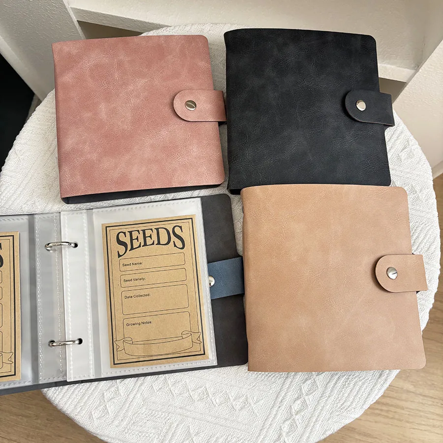 1 Set Loseblatt-Sammelbuch, PU-Samenbeutel mit 50 Taschen, quadratisch, 2 Löcher, Binder, Pflanzensamen, Aufbewahrung, Umschläge, Organizer, Halter – Detail 2