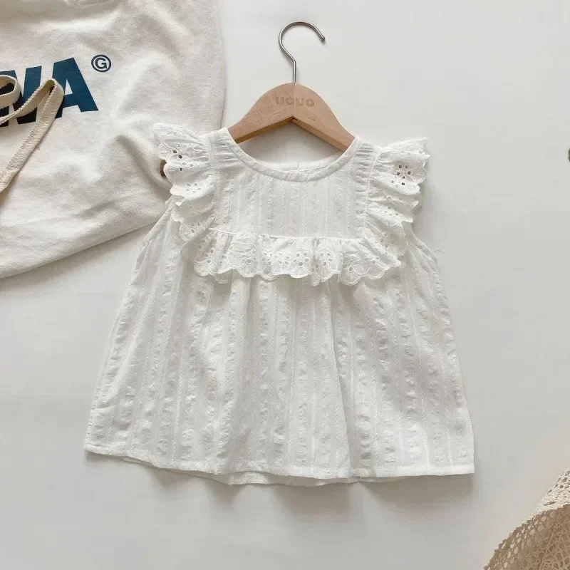 Lace Shirt Short Sleeve Round Neck Tee Top Solid Blouse Cotton T-Shirt Puff Sleeve Toddler Girl Pincess