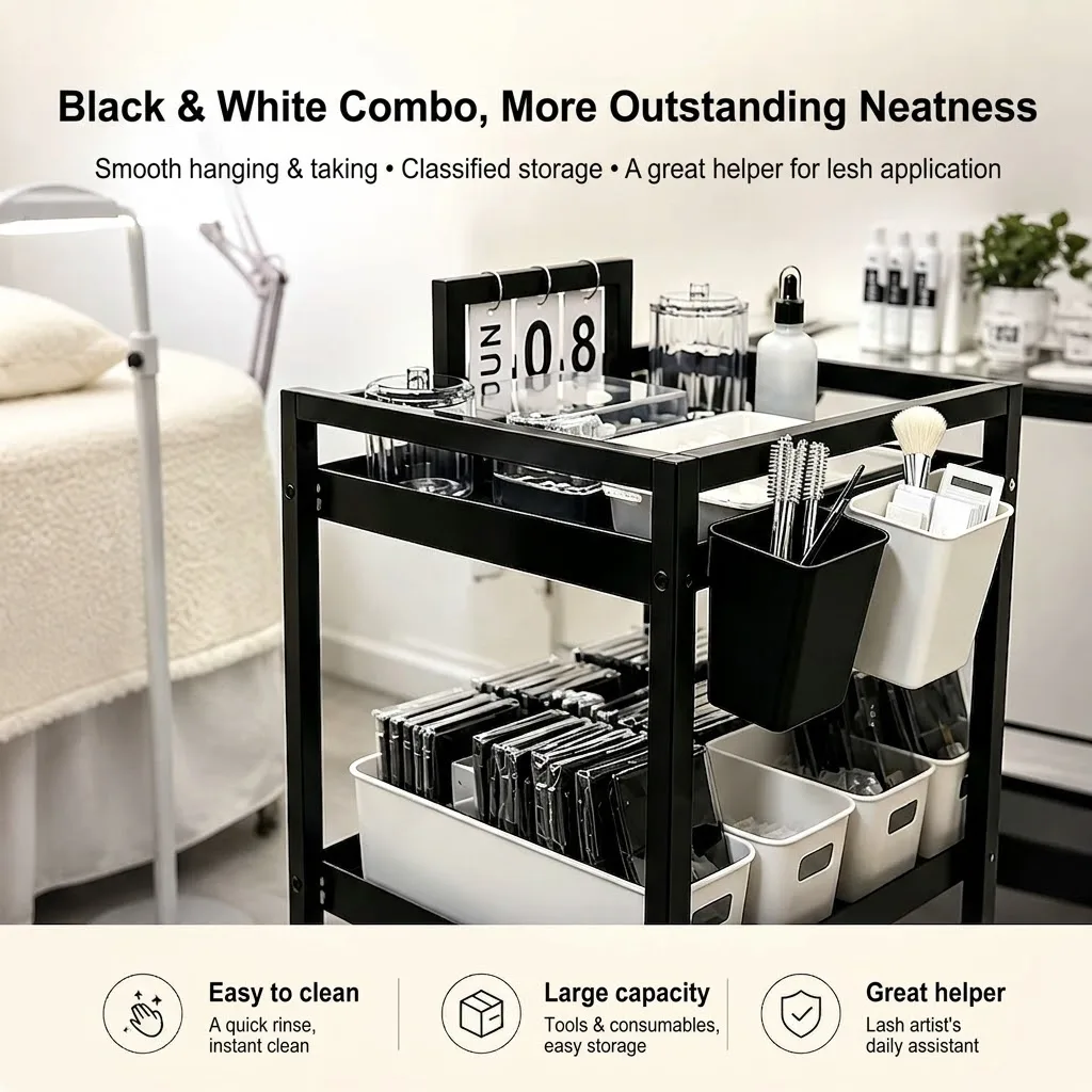 Mehrzweck-Hängeaufbewahrungsbox für Rollwagen - Organizer für Schönheitssalon-Trolleys, Becherhalter & Wandmontierter Halter für Make-up- und Wimpernwerkzeuge – Detail 3