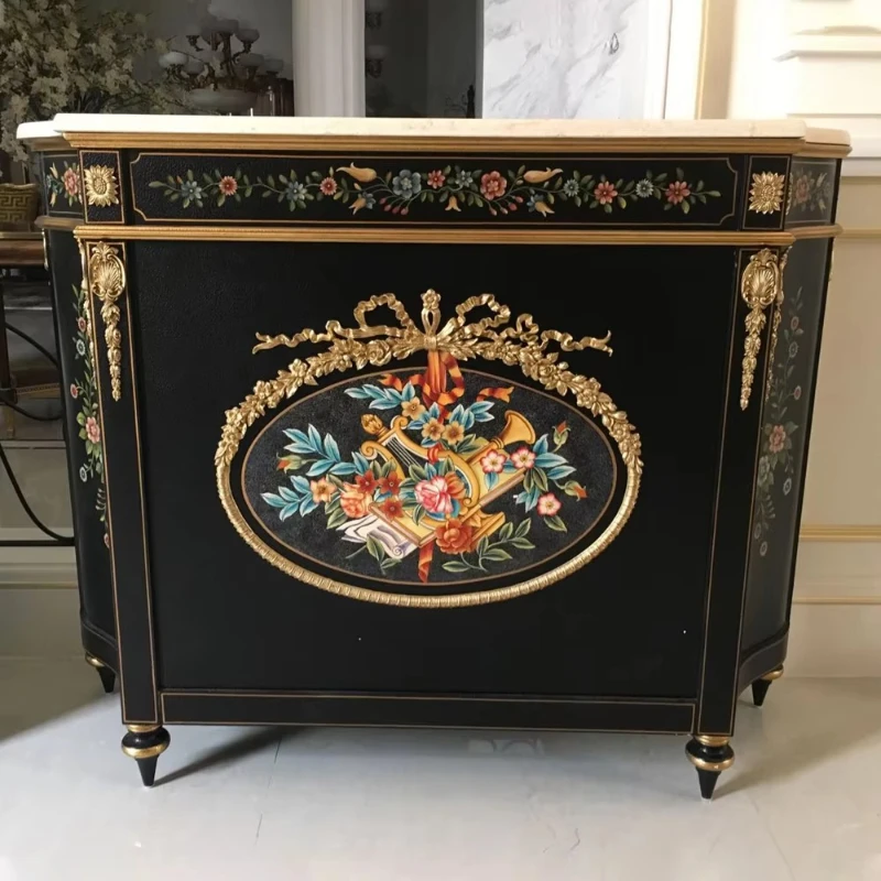 Black lacquer hand-painted wooden furniture 1400 * 400 * 1070 birch + brass reception cabinet