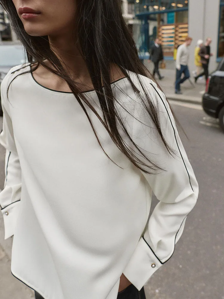 Doux Ele polyvalent couleur Blo soie irt femmes nouveauté hiver 2025 Faion charmant Long Sve rond Ne