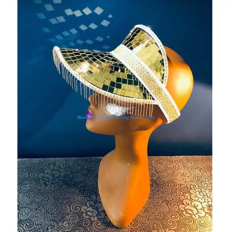 E56A Glitter Visor Hat Mirrored Visor Hat Disco Ball All-match for Street