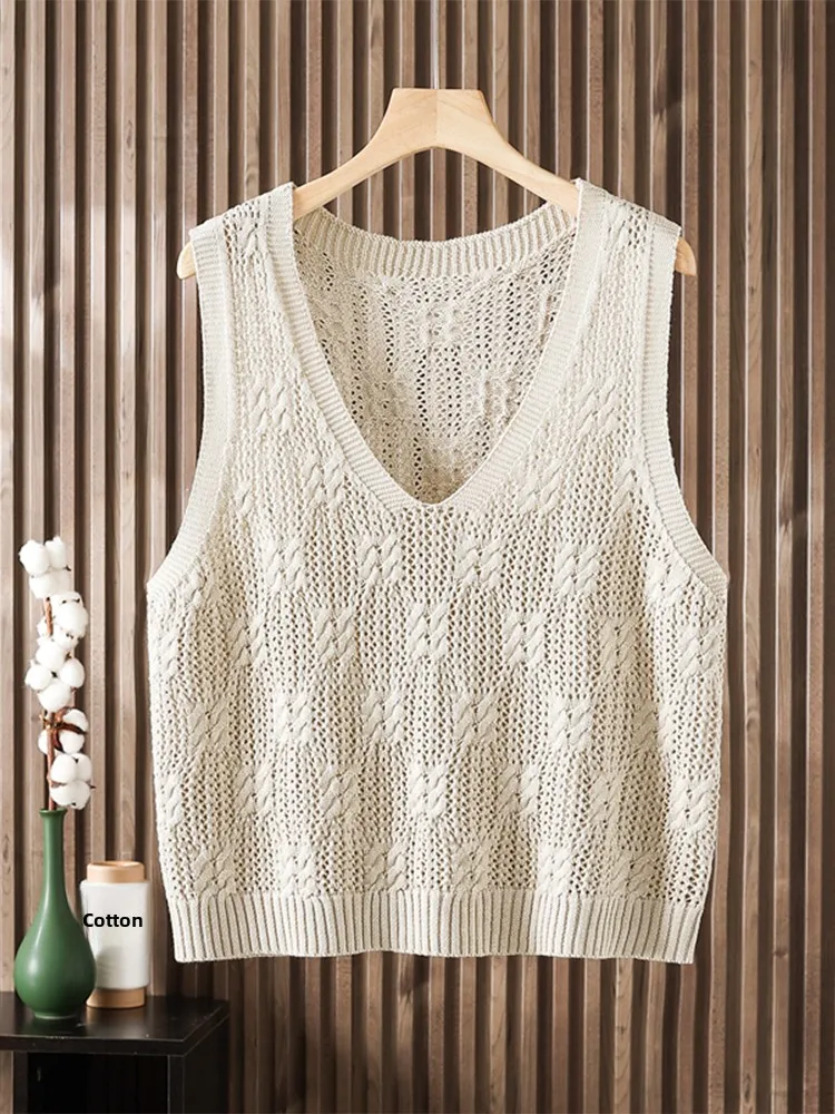 Faionable Knitted ort Sve Vest Women's Loose Large Size Openwork Knitwear Spring Autumn Thin Sle Simple Design