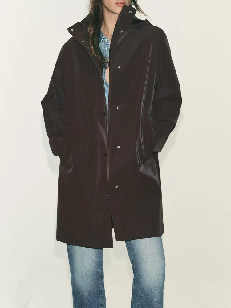 

Европейский и американский стиль, осенняя новая модная тенденция, женская одежда, ламинированная ветрозащитная куртка с воротником-стойкой и капюшоном