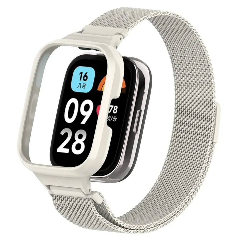 Redmi için paslanmaz çelik kayış + kılıf İzle 3 aktif SmartWatch Redmi için manyetik döngü bilezik Metal koruyucu izle 3Lite bant