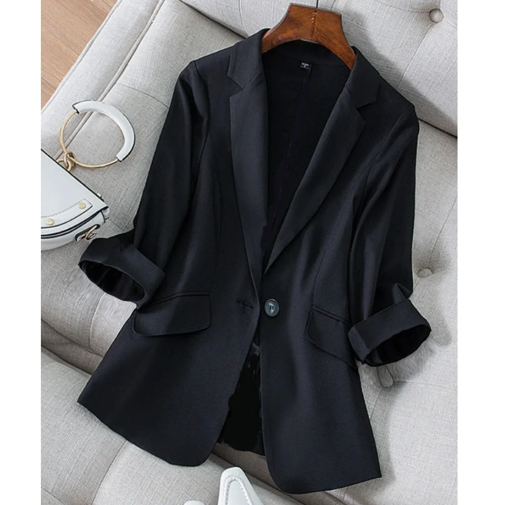 2025 봄 캐주얼 오피스 레이디 얇은 트렌디 블레이저 슬림 우아한 셔츠 싱글 버튼 올 매치 여성 자켓 올 매치 슈트 코트