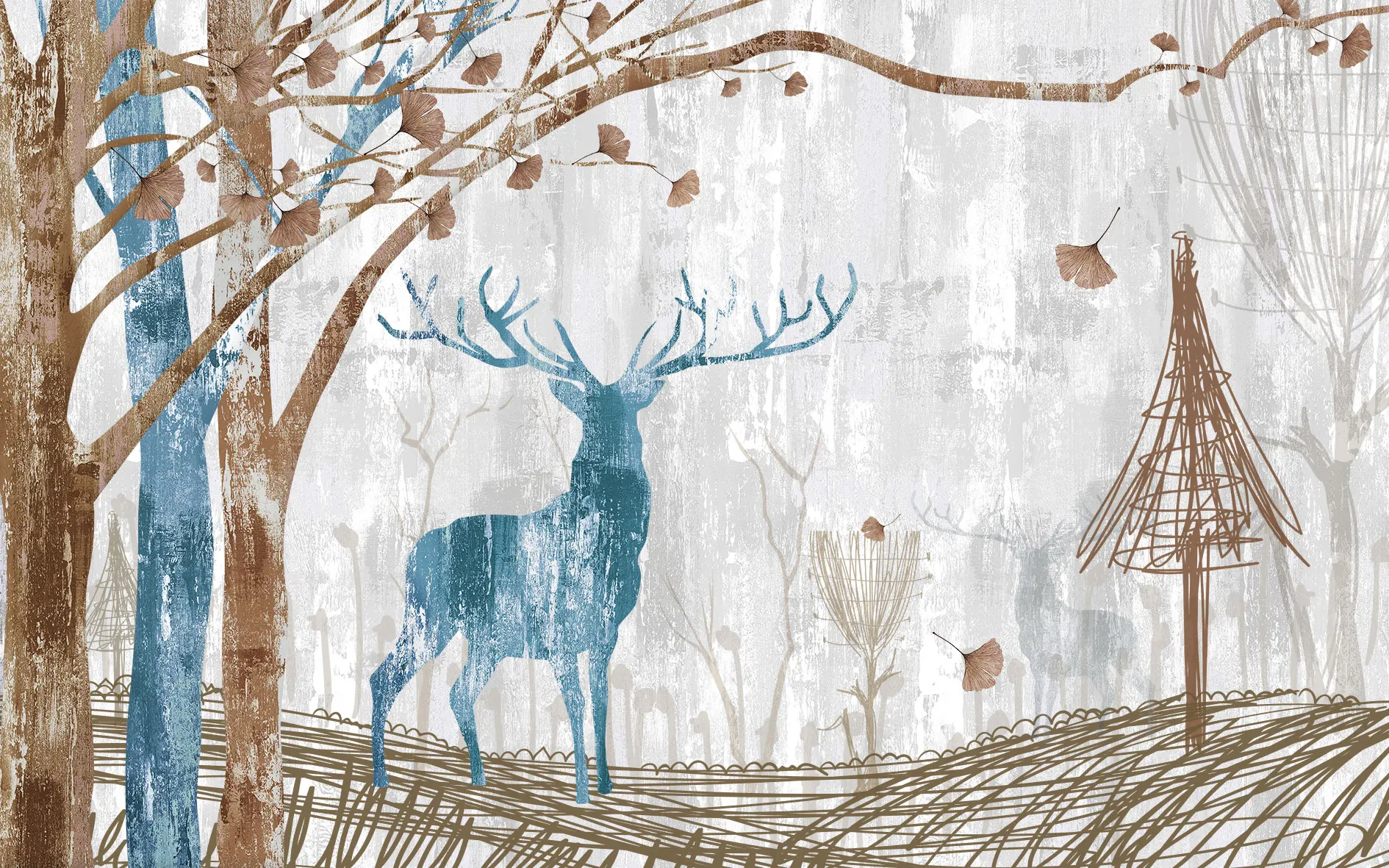 Custom 3D Wallpaper Nordic style abstract forest elk children's room Background wall papers home decor papier peint