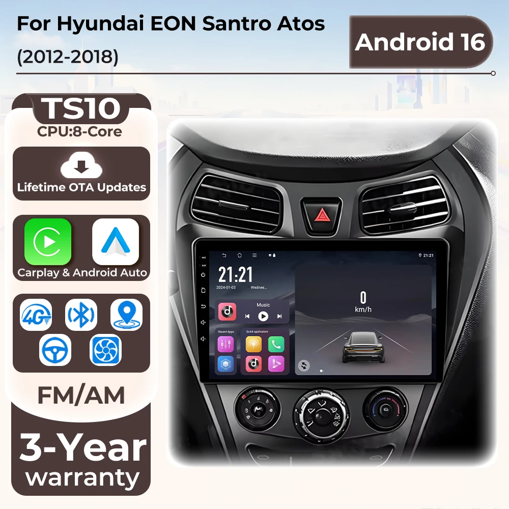 Car Radio Autoradio Carplay Android For Hyundai EON Santro Atos 2012 - 2018 GPS Navigation Video Multimedia Player Touch Screen