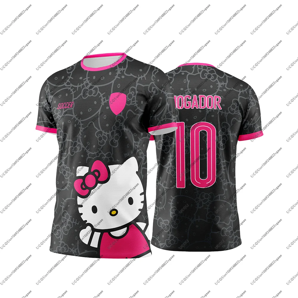 Summer Y2k MINISO Girls Tee Top T Shirts Kids Soccer Hello Kitty 10 Kid Casual Sportswear Street Football Jersey Breathable Gift