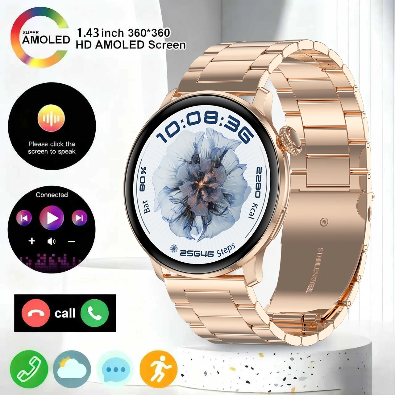 

Smart Watch Voice Assistant Smart Watch Waterproof BT Call Dial Full Touch Sport Fitness Heart Rate Monitor Smart Watches Ladies