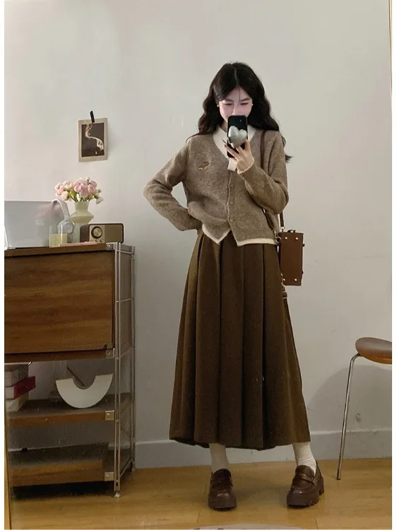 

plus Size Women's Soft Cozy Sweater Jaet High Waist Pleated Skirt Autumn Winter Faion Trend Korean Sle Commute