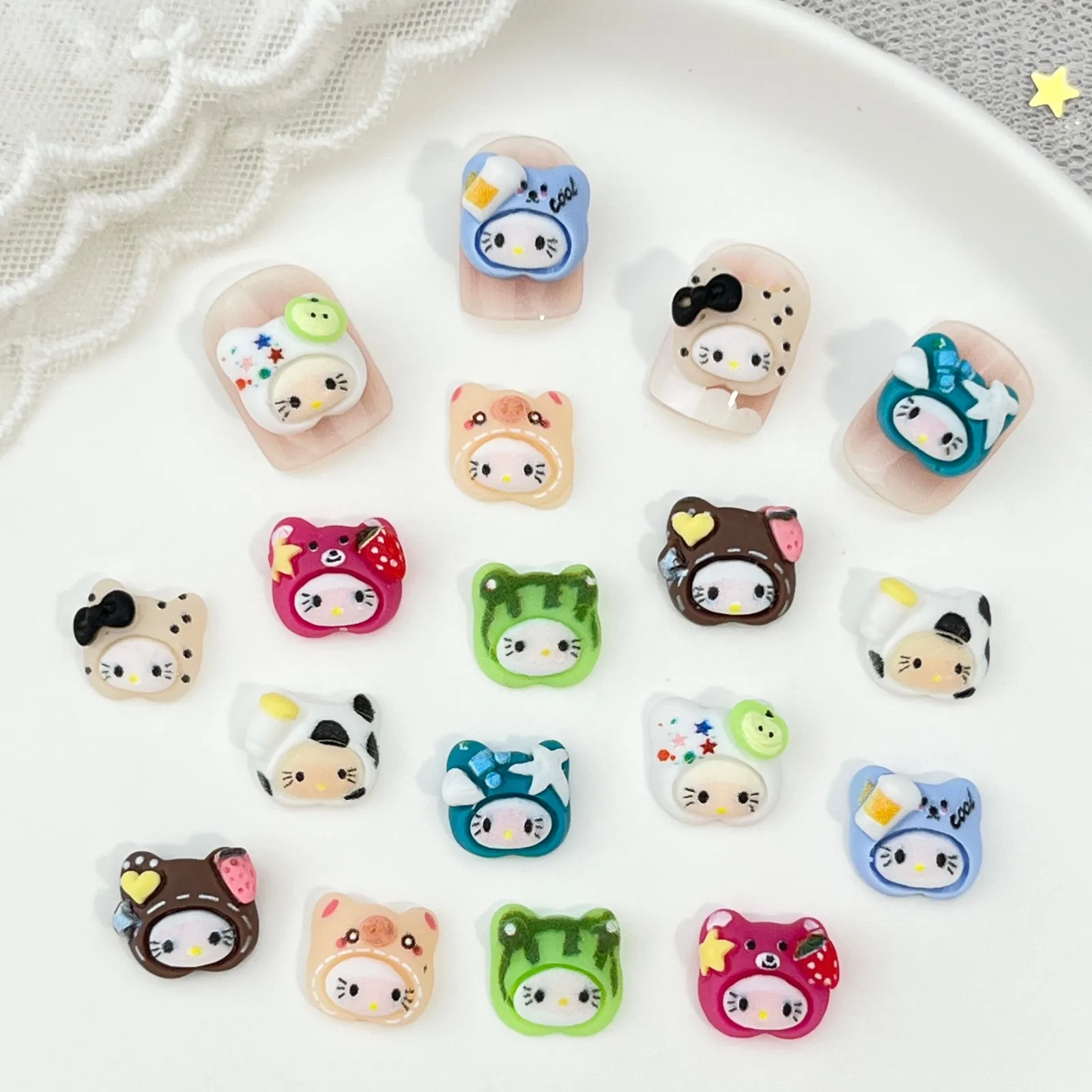 

50Pcs/Pack Hat-Wearing Hello Kitty Nail Charms - Cute Cap Kitty Press-On Nail Art, Adorable 3D Nail Decor for DIY Manicures