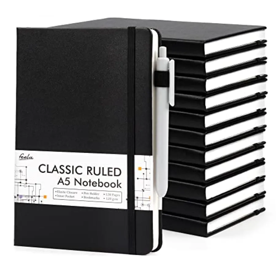 

Notebooks Journals Bulk with Pens A5 Hardcover Notebook Classic Ruled Journal Set with Pen Holder for School Business Work Trav