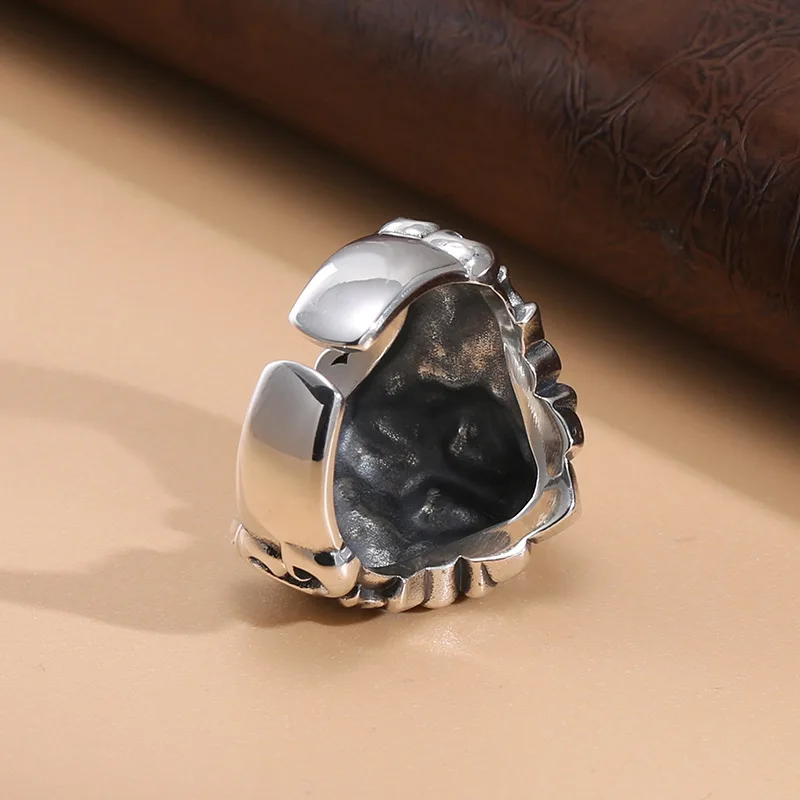 Anillo de plata de ley S925 con forma de León dominante para hombre, sortija de hip hop de extremo abierto, anillo de dedo índice de nicho creativo, adorno de estilo nacional