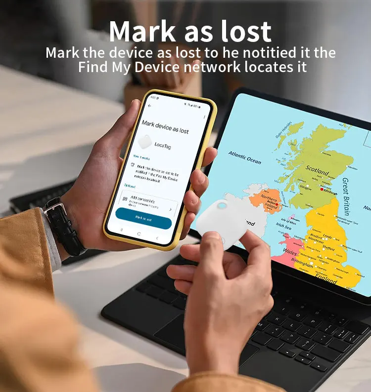 Rechargeable Key Finder, Bluetooth Luggage Tracker Works with Google Find Hub (Android Only), Item Locator for Wallet, Backpack