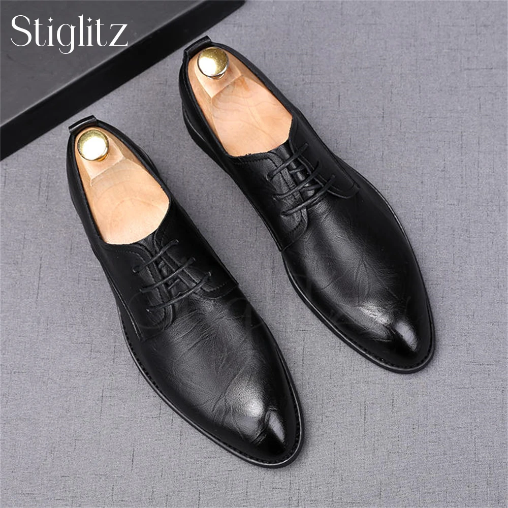 

Soft Black Matte Leather Shoes Men's Lace up Almond Toe Business Shoes Concise Design Lace up Shoes for Wedding Formal Footwear