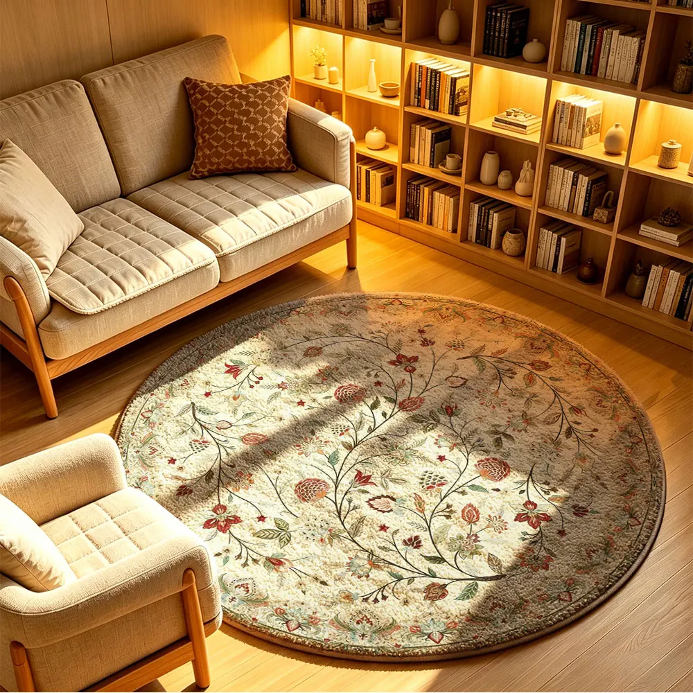 1pc European-style floral branch leaf round floor mat living rooms sofas beds home decoration washable floor rug
