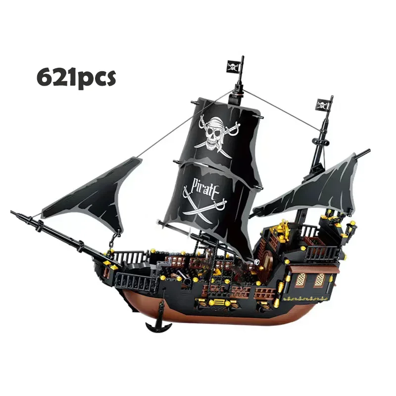 Building Block Model Pirate Stronghold Black Pearl Boat Royal Navy Warship Port DIY Educational Bricks Toy For Kids Gift