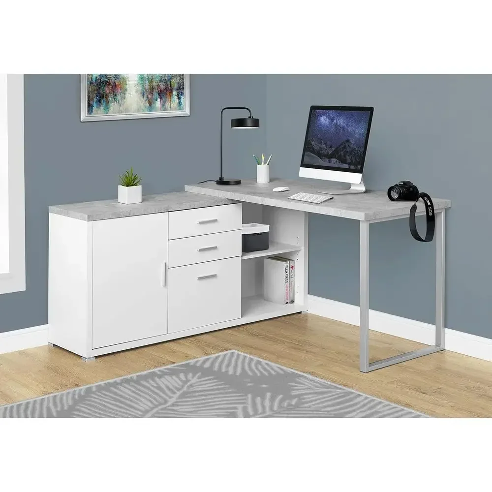 60 Long White and Cement Dual-Sided Computer Desk