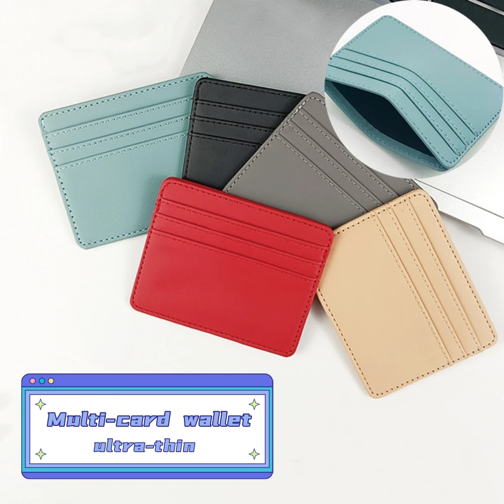 4-Card Ultra-Thin Card Case Large Capacity Solid Color Card Holder Multi-Card Position Leather Pu Multifunctional Wallet Women