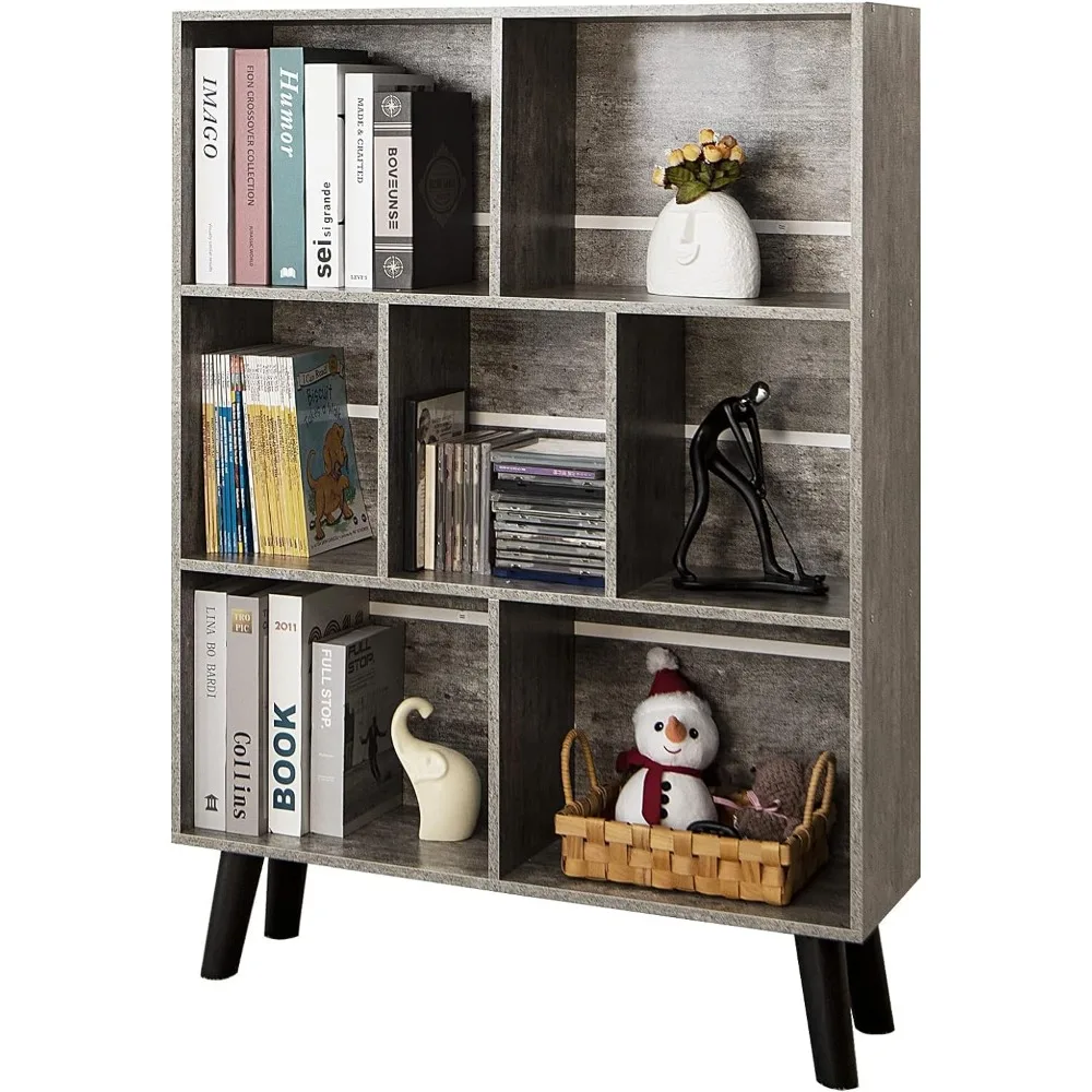 Bookshelf, Cube Storage Organizer,3 Tier Bookcase with Legs, Dirty Grey Bookshelves, Free Standing Display Short Bookshelves