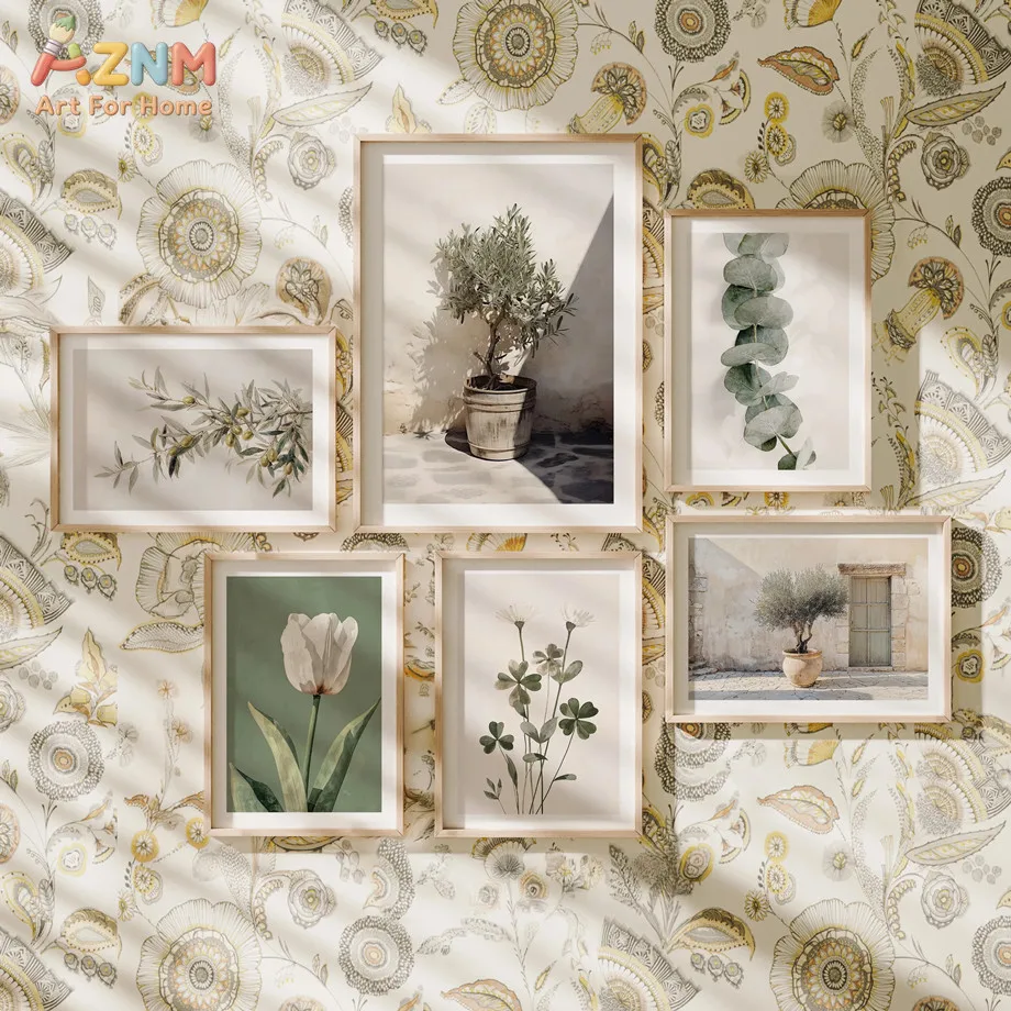 Looking at the image you provided, it features a gallery wall arrangement with a cohesive aesthetic. The pieces include botanica