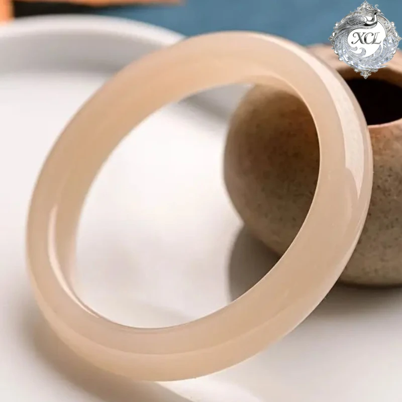 

Браслет XCL из нефрита Хэтиан, материал Цинхай, розовый ледяной нефрит с узором лотоса, в китайском стиле, модное ювелирное украшение, подарок для женщин