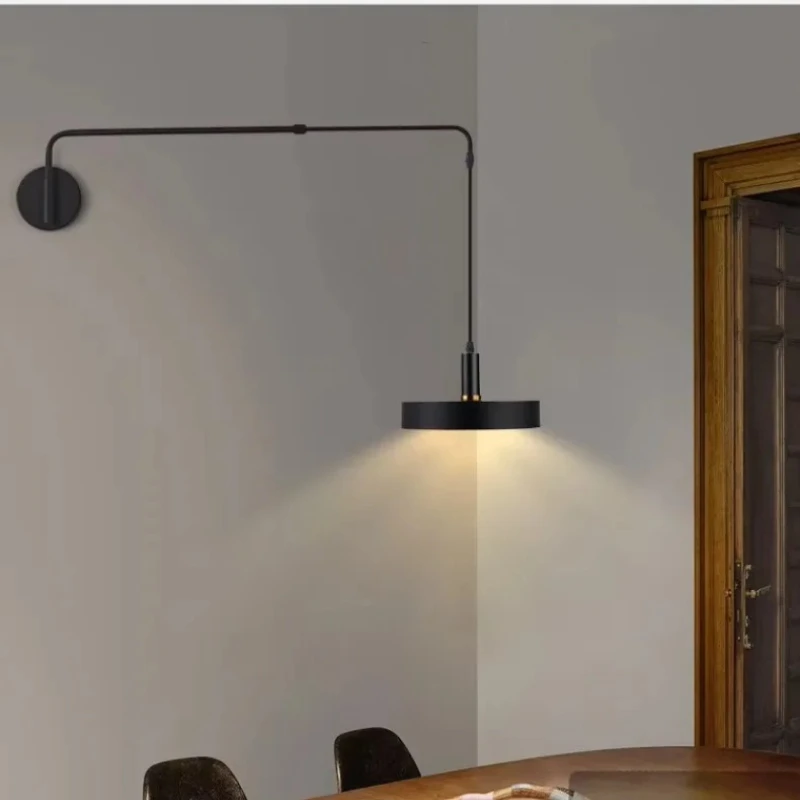 Long Pole Swing Arm Black Wall Lamp LED Adjustable Telescopic Rotary Interior Wall Sconces Bedroom Sofa Bedside Study Lights