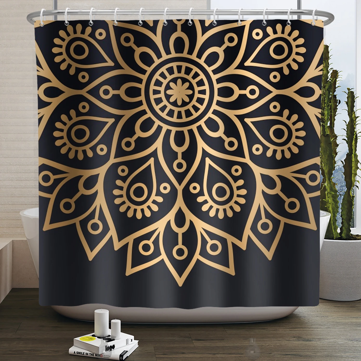 

Black White Gold Pink Shower Curtain Bohemia Mandala Flower Bath Curtain Geometric Home Bath Decor Curtains With 12pcs Hooks