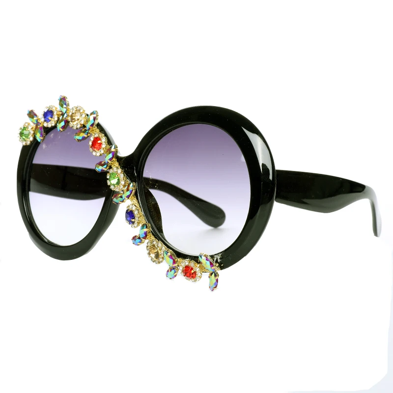 Occhiali da sole da sposa rotondi BlingBling con montatura grande con occhiali da sole con diamanti di design di lusso in pietra Gafas De Sol