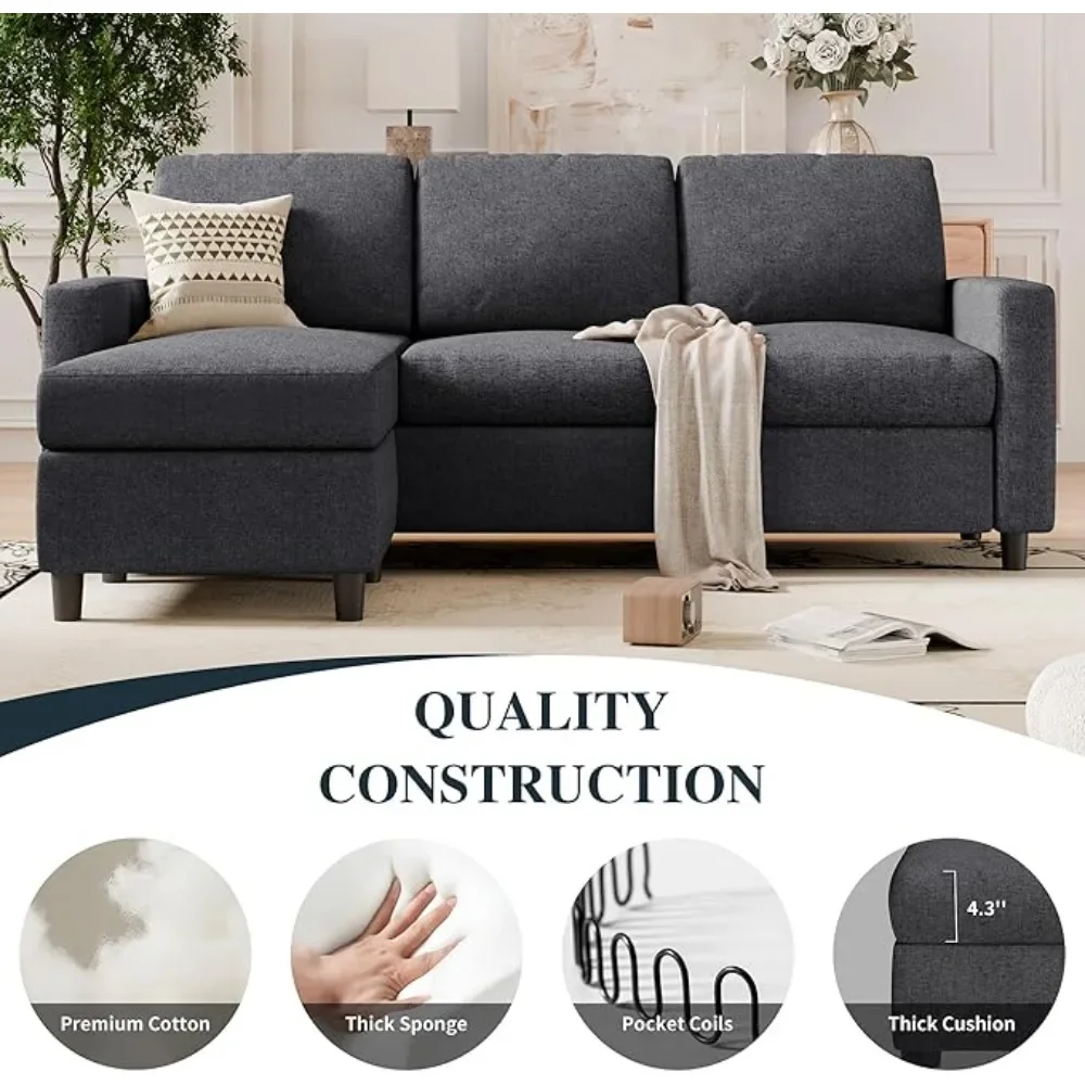 Dark Grey Home Furniture Sectional Sofa Couch for Living Room Convertible Sofa Clearance Set for Small Space Bed Sofas Modern