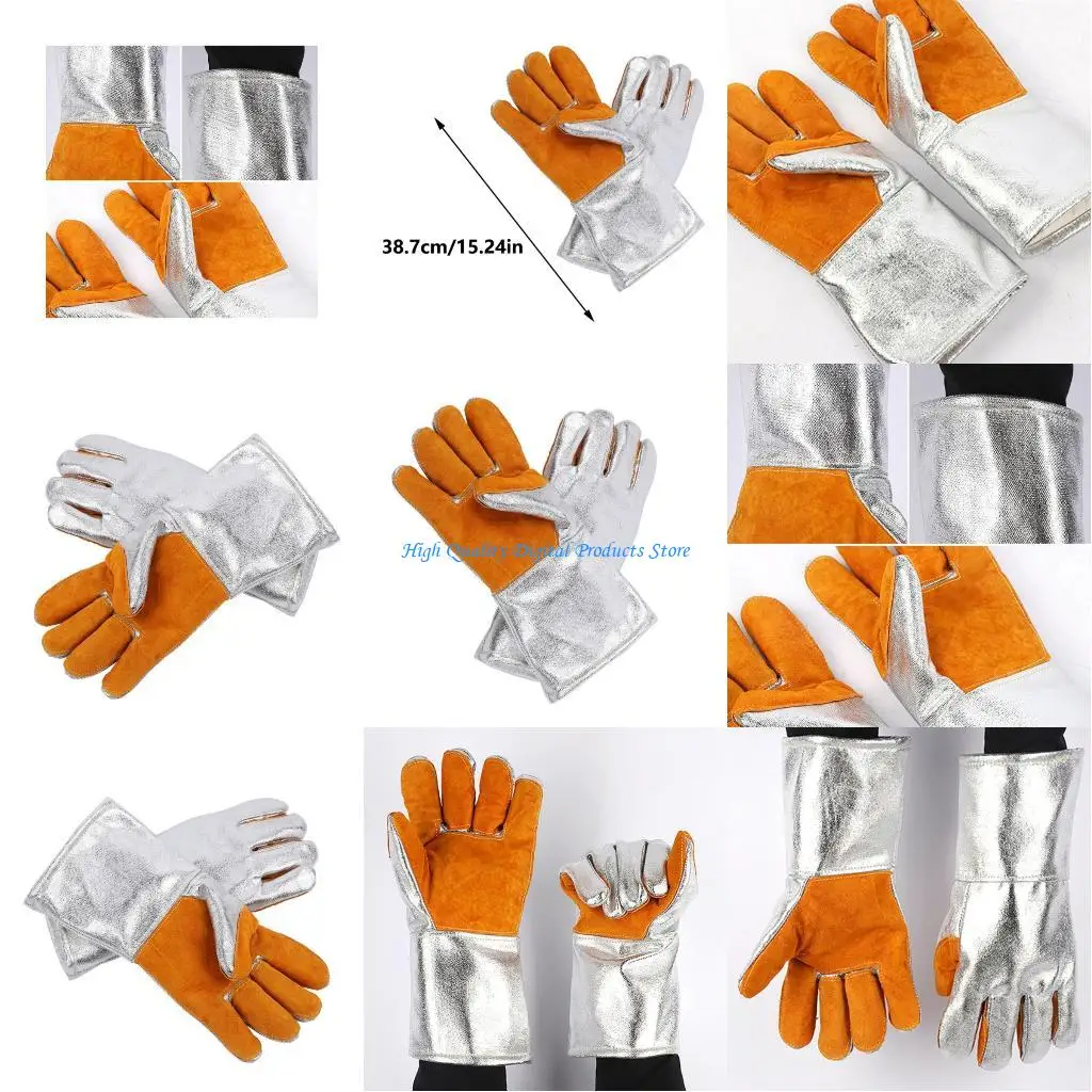 

U2JE Heat Resistant Glove Leather Safety Work Gloves for Welding Aluminized Gloves